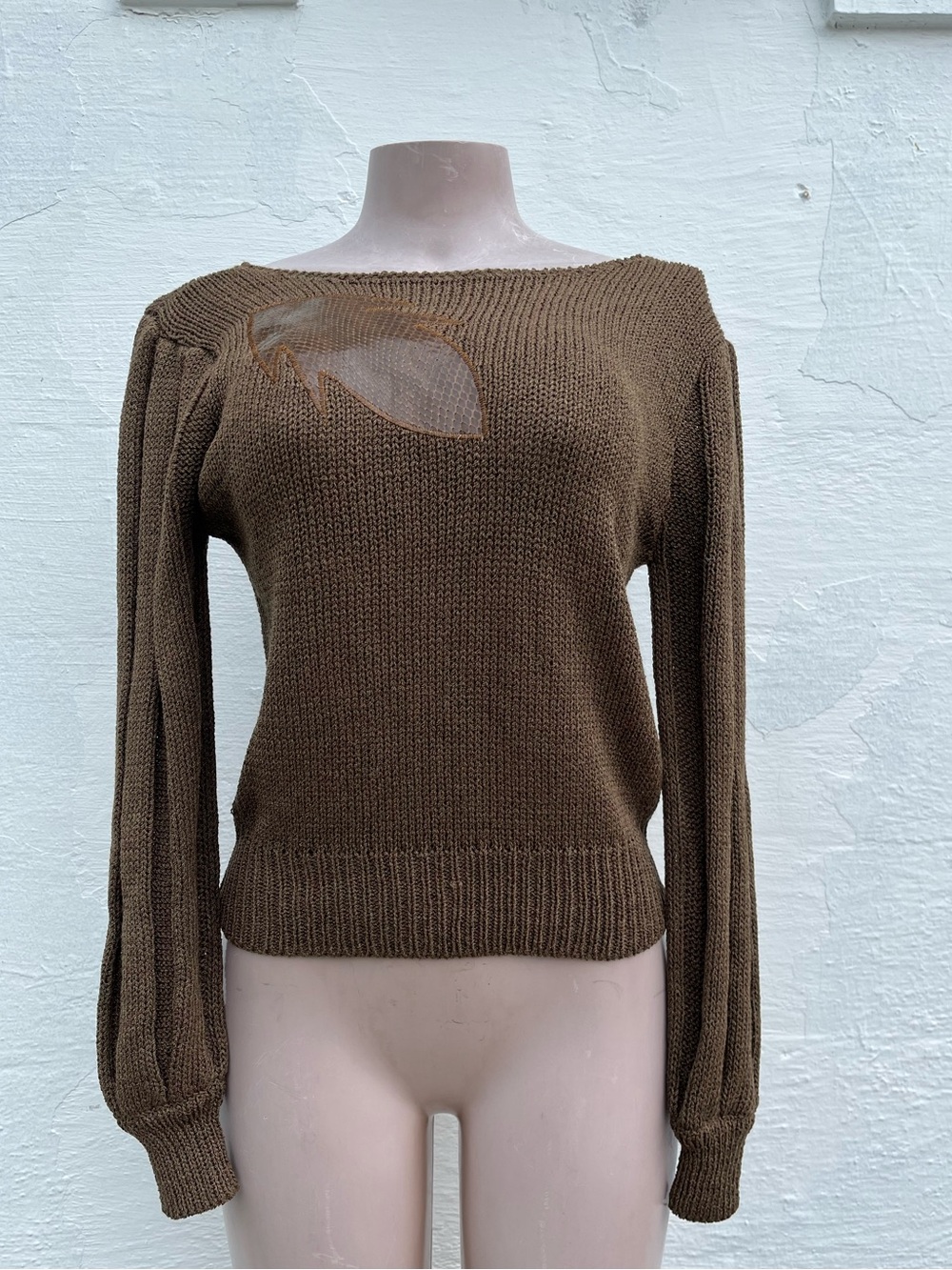 ANDREA Haber Brown Off-the-Shoulder Knit Sweater